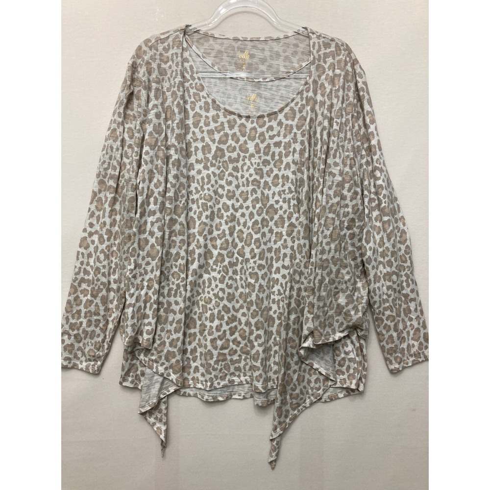 Belle by Kim Gravel Set Top and Cardigan XL Leopard Print Stretch Knit Casual